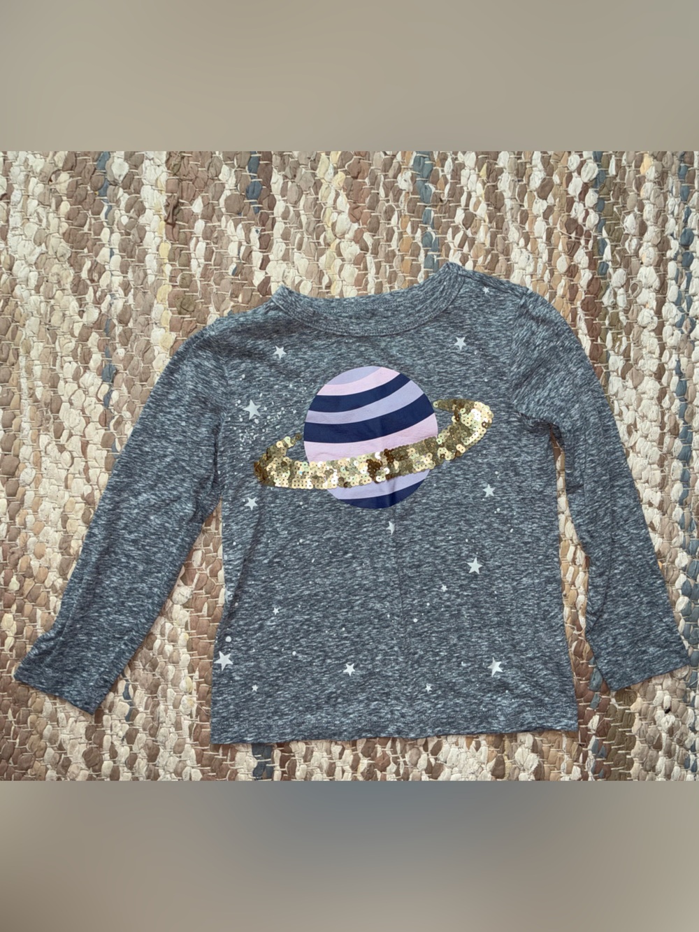 Crewcuts Gray Long Sleeve Tee with Sequin Gold Planet